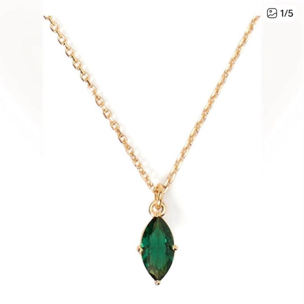 kate spade Gold Tone Necklace with Emerald Green Marquise Pendant